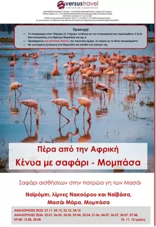 Κατάλογος Versus Travel σε Αθήνα | Κένυα με σαφάρι στο Μασάι Μάρα και στο Νακούρου | 2025-07-30T00:00:00.000Z - 2026-09-04T00:00:00.000Z