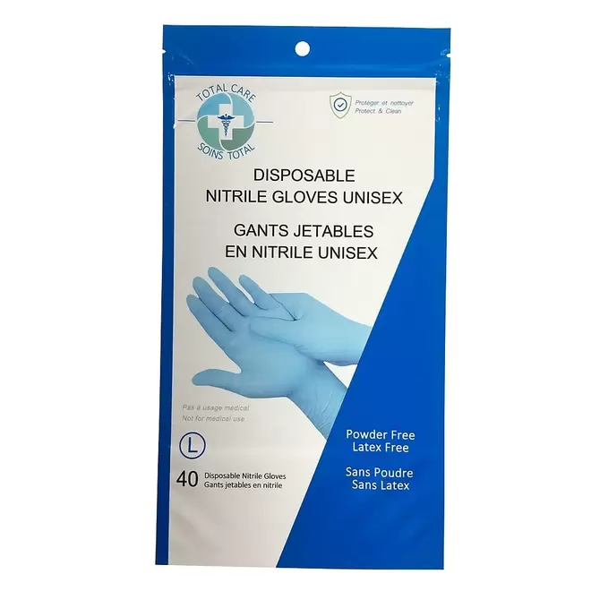 Total Care Nitrile Powder-Free Disposable Gloves - Blue - One Size - 40 Pack