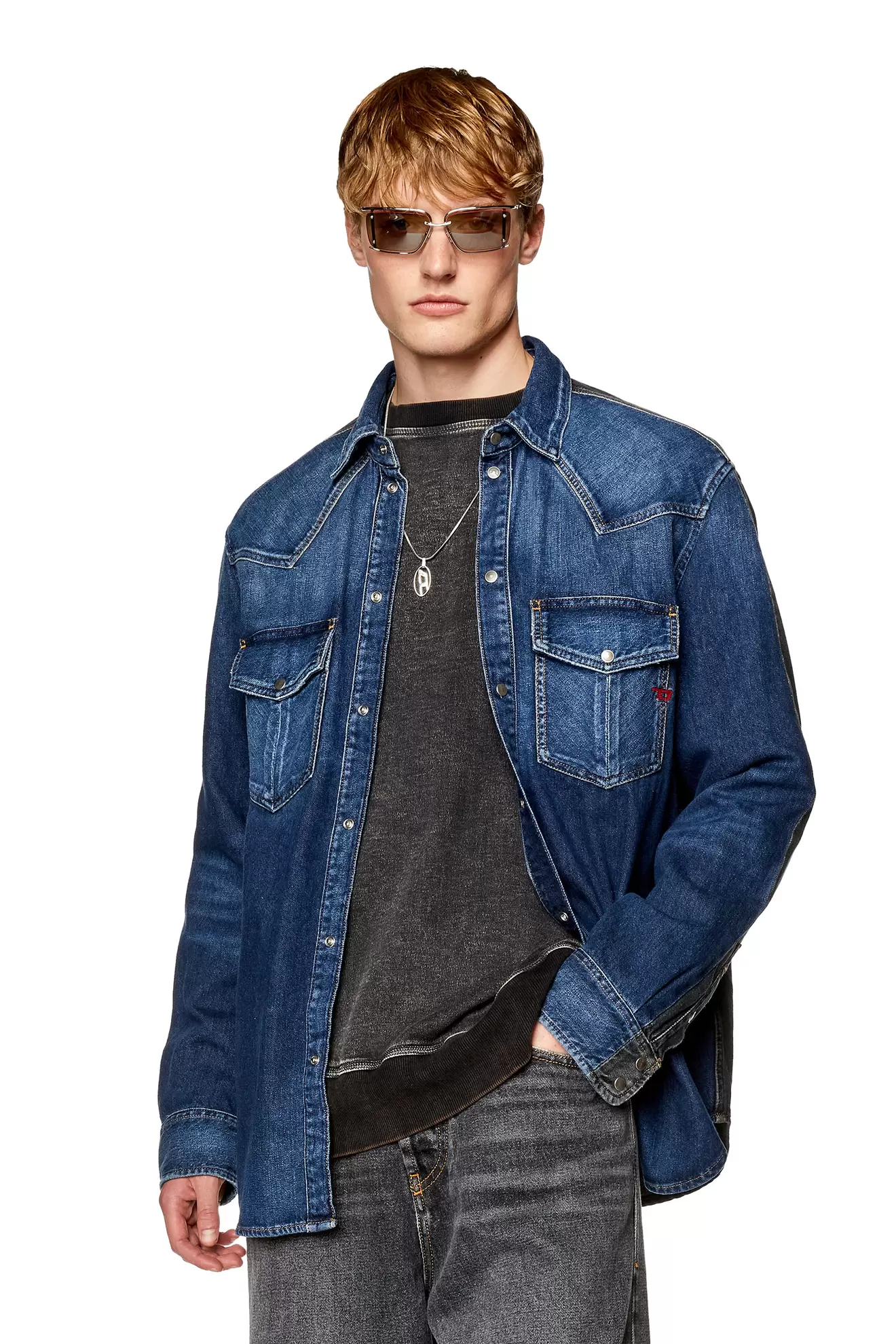 Western shirt in two-tone denim