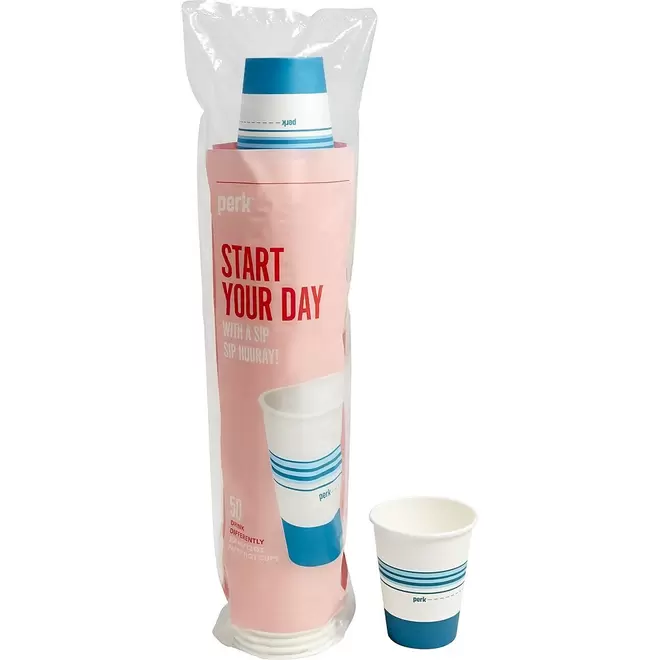 Perk Paper Hot Cup - 12 Oz. - White Blue - 50 Pack