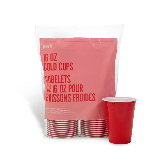 Perk 16 oz. Plastic Cold Cups - Red - 50 Pack
