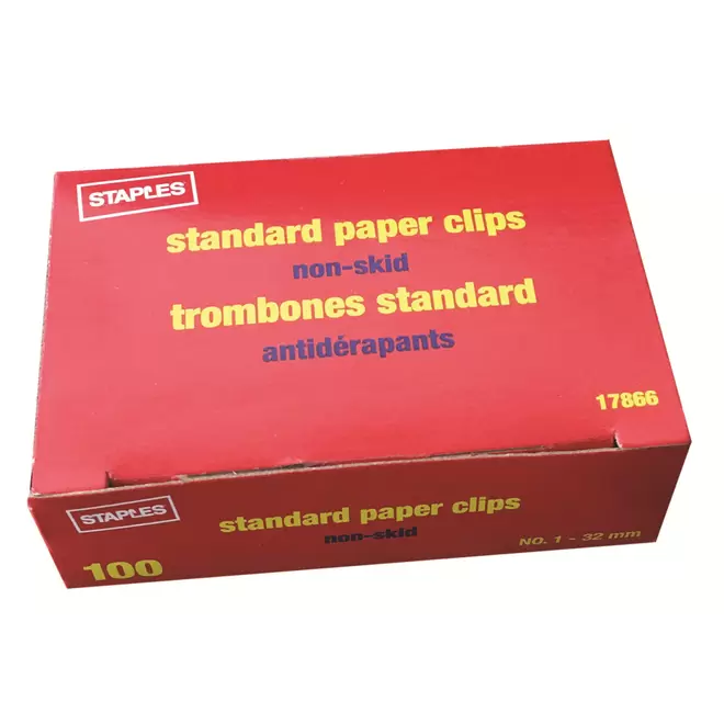 Staples Standard Non-Slip Paper Clips - #1 - 1-1/4" - 100 Pack