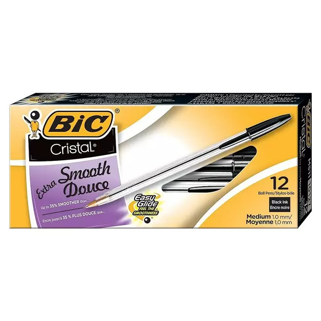 BIC Cristal Ballpoint Stick Pens, 1.0mm, Black, 12 Pack