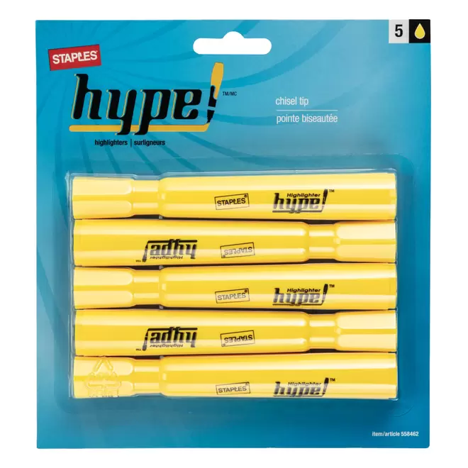 Staples Tank-Style Highlighters - Yellow - 5 Pack