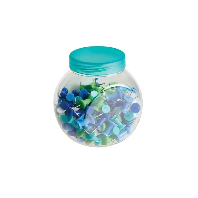Staples Push Pins - Assorted Colours - Green/Blue/Teal - 125 Pack