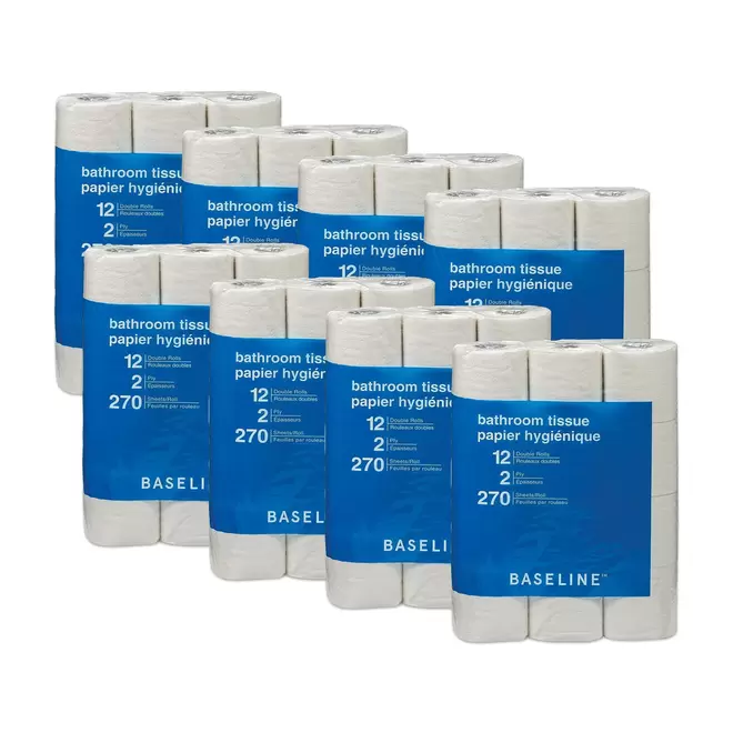 Baseline Bathroom Tissue, Double Roll, 8 Packs of 12