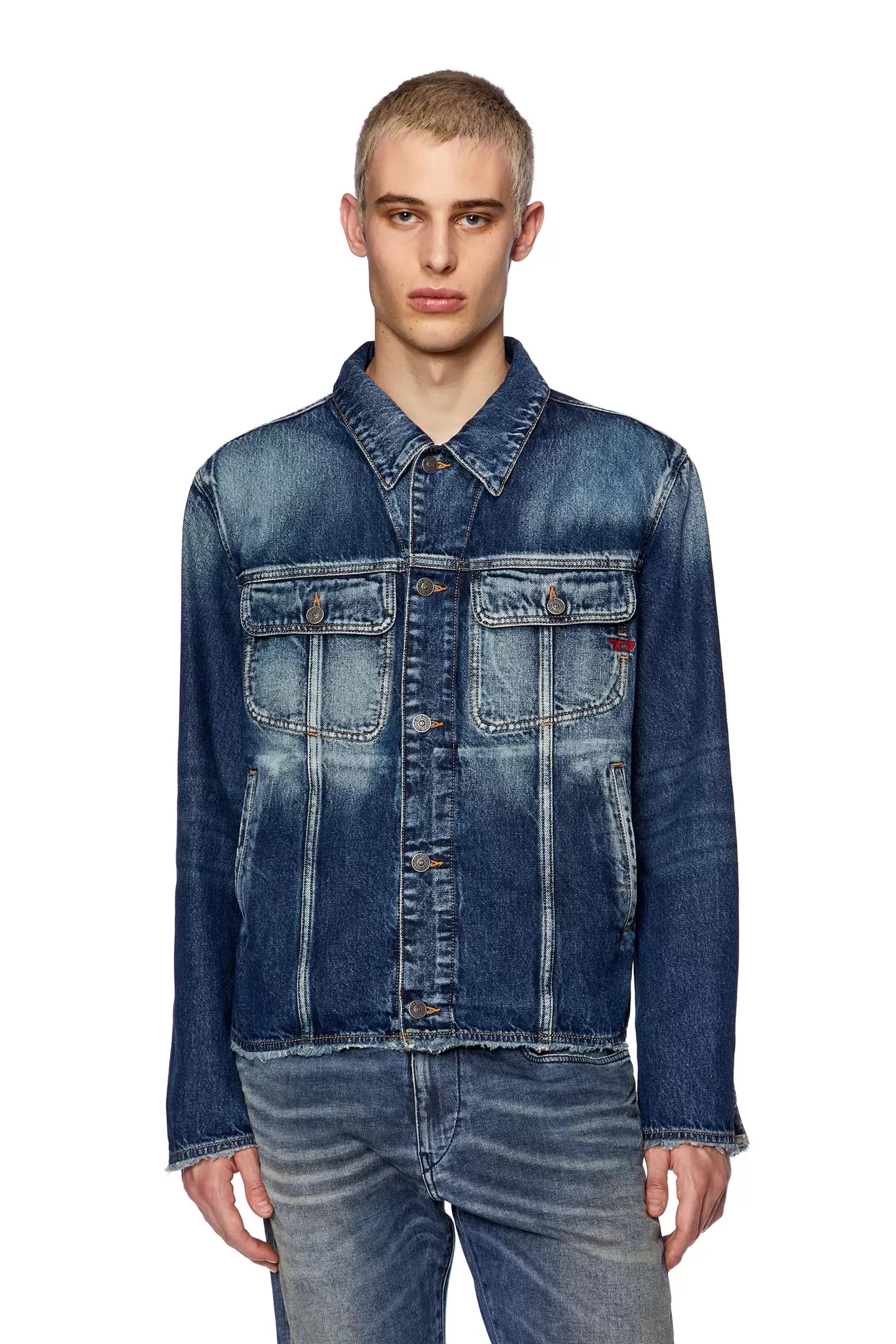 Trucker jacket with cut-off waist