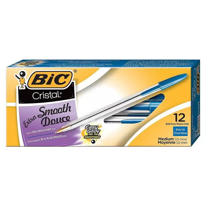 BIC Cristal Ballpoint Stick Pens - 1.0mm - Blue - 12 Pack