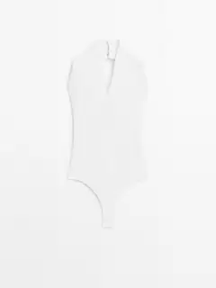 Knit halter bodysuit with V-neck - STUDIO