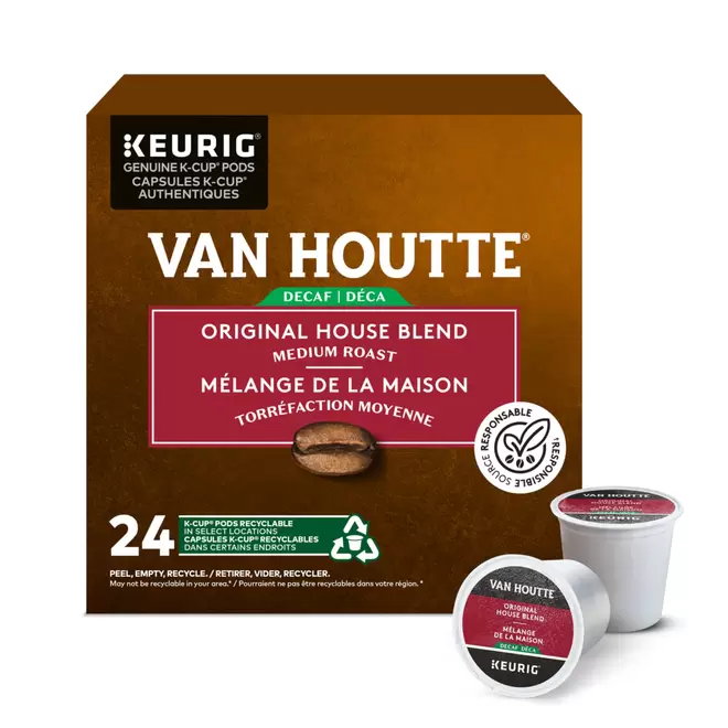 Van Houtte Original House Blend  Medium Roast - Decaf - K-Cup Coffee Pods - 24 Pack