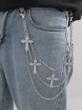1pc Exaggerated Punk Style Cross Pendant Multi-Layer Waist Chain, Suitable For Men's Daily Wear, Small Gift