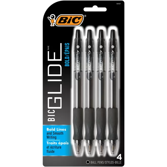 BIC Glide Bold Retractable Ballpoint Pens - 1.6 mm - Black Ink - 4 Pack