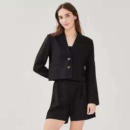 Linen Blend Crop Blazer