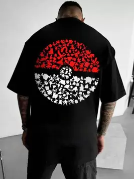 pokemon Men's Casual Contrast Color Print Short Sleeve T-Shirt, Summer