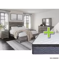 Queen Ralinski Bed w/9.5" Pillow Top Mattress & Dresser, Mirror, Nightstand