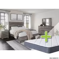 Queen Ralinski Bed w/Mattress & Dresser, Mirror, Nightstand