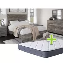 Queen Ralinski Bed w/9.5" Tight Top Extra Firm Mattress & Dresser, Mirror, Nightstand