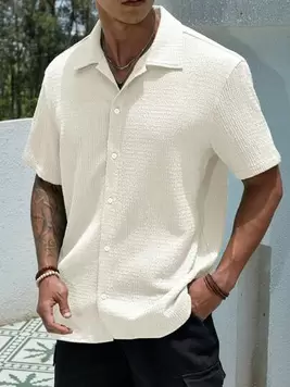 Manfinity Homme Loose Fit Men's Solid Color Button-Up Short Sleeve Casual Shirt