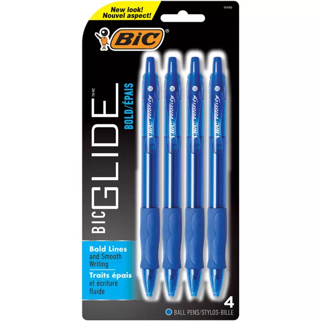BIC Glide Bold Retractable Ballpoint Pens - 1.6 mm - Blue Ink - 4 Pack