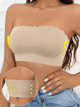 Women's Strapless Bra Seamless Bralette Wireless Bandeau Top Casual Comfortable Stretchy Lettuce Trim Traceless Bras No Padded Underwear Smoothing Backless Tube Top Intimates Basics Comfortable Wir...