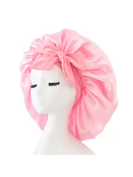 1pc Bowknot Lace Up Satin Bonnet Solid Color Elastic Sleeping Night Cap Lightweight Bath Cap Hair Bonnets For Women Girls Black Valentine's Day Valentines Silk Bonnet