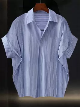 Franclia Fashionable High-End French Design Loose Batwing Sleeve Striped Collar Women Shirt Roupa Para A Universidade