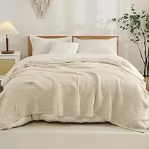 Cotton Blanket King Size for Bed Soft Muslin Blankets 108"x90" Lightweight Breathable Layering Bedspread Coverlet All Season Gauze Blanket, Light Tan