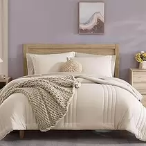 Queen Comforter Set - 7 Pieces Apricot Beige Bed in a Bag Queen Bedding Sets with Comforters, All Seasons Down Alternative Comforter Bed Set with Sheets,Pillowcases & Shams