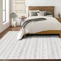 6x9 Area Rug Living Room, Deerly Boho Moroccan Farmhouse Machine Washable Rugs for Bedroom Home Office Decor, Soft Non Slip Low Pile Indoor Floor Carpet Neutral Rug Large, Light Grey