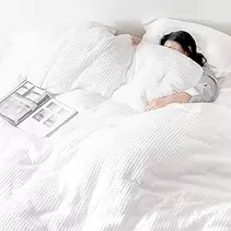Waffle Weave Comforter Set 3PCS Queen Size, Soft Breathable Lightweight Warm for All Season, Elegant Aesthetic Home Decor Bedding Set Collection, 1 Comforter with 2 Pillow Shams, White