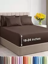 Extra Deep Full Sheet Set - 6 Piece Breathable & Cooling Sheets - Hotel Luxury Bed Sheets Set - Easy & Secure Fit - Soft, Wrinkle Free & Comfy Sheets Set - Brown Sheet Set w/Extra Deep Pockets