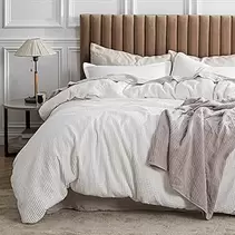 Cotton Duvet Cover Queen - 100% Cotton Waffle Weave Coconut White Duvet Cover Queen Size, Soft and Breathable Bedding Set for All Season, 90"x90"