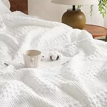 100% Cotton Waffle Weave Blanket Twin Size, Breathable Lightweight Soft Cooling Spring Summer Blanket for Bed, Gift for Women, Aesthetics Home Decor for Couch Sofa Bedding,White,66x90