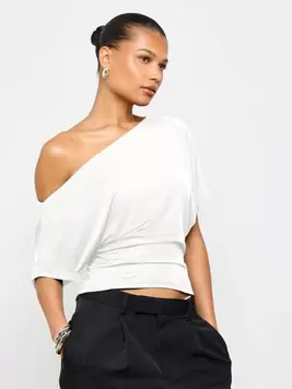 AiiRZ Relaxing Off Shoulder Draped T Shirt Dolman Batwing Sleeve Blouse Weekend Casual Spring Summer Top