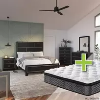 Queen Cindi Bed w/12" Highland Premium Pillow Top Plush Memory Foam Mattress & Chest, Dresser, Mirror, Nightstand