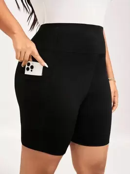 SHEIN LUNE Plus Size High-Waisted Basic Everyday Casual Sport Black Cycling Leggings Shorts