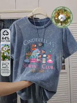 Disney Women's New Round Neck Short Sleeved Plus Size Summer, Casual Style Printed Plus Size Round Neck T-Shirt, Sweet And Gentle Temperament, Slim And Comfortable Summer Tops, Suitable For Daily C...