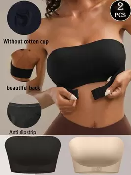 2PCS Women's Seamless Strapless Bra Sexy Side Closure Bra Seamless Criss Cross Back Solid Wireless Bralette Soft Chest Pad Comfy Bra Adjustable Straps Women's Intimates Lingerie Elastic Underwear T...