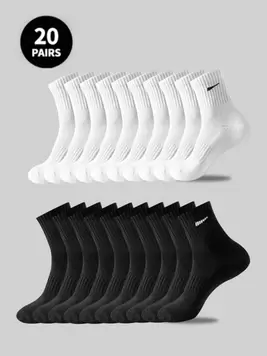 5 Pairs/10 Pairs/20 Pairs/30 Pairs Of Men's Casual Socks, Medium Length Socks, White Socks, Winter Socks, Black Socks, Deodorizing, Sports, Breathable, Sweat Absorbing/Two Styles To Choose From (Th...
