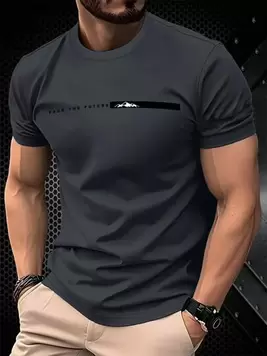 Manfinity Homme Men's Slim Fit Letter Print Round Neck Short Sleeve T-Shirt, Summer Mens T Shirts Casual