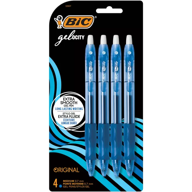 BIC Gelocity Gel Pens - Retractable - 0.7 mm - Blue -  4 Pack