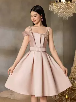 Alisa&Leo Teen Girls' Midi Graduation Dress - Asymmetrical Design With Glittering Sequin Bodice, Satin-Like Skirt & Adjustable Waist Belt For Graduation Proms, Wedding Guest Outfits, High-End Galas...