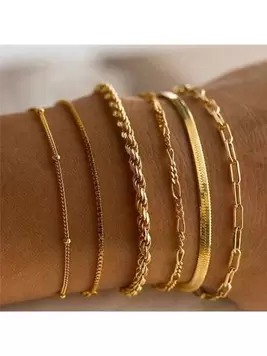 6pcs Boho Minimalist Metal Chain Bracelet Set For Women