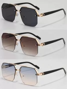 3pcs Men's And Women's Metal Fashion Glasses, Half-Frame Double-Beam Casual Fashion Glasses, Suitable For Summer Sun Protection, Beach Vacation, Outdoor Sports, Party, Self-Driving, Fishing, Cyclin...