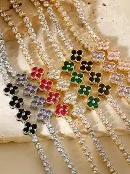 Luxury INS Style Zirconia Flower Bracelet & Minimalist Lucky Flower Necklace, Suitable For Everyday Wear, Hip-Hop Punk Style
