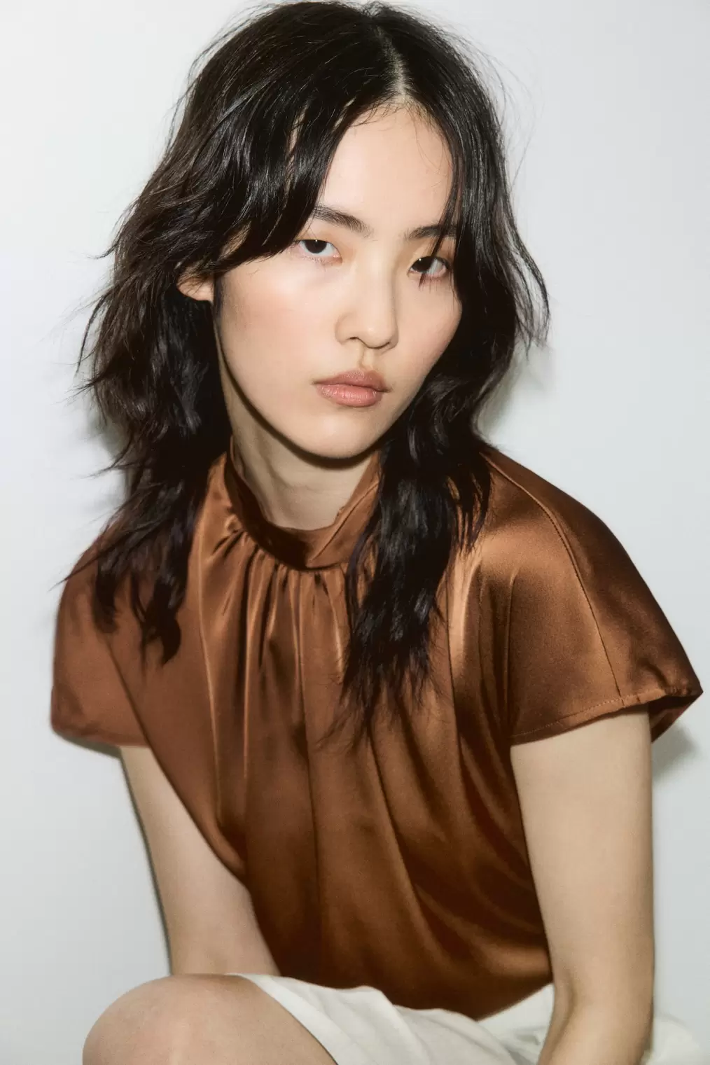 Stand-Up Collar Satin Blouse