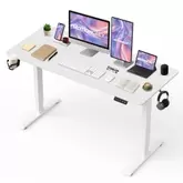 MotionGrey Ergo2 - Adjustable Electric Standing Desk with Memory Settings - 55" x 24" White Top White Frame - Ergonomic Desk for Home and Office - With Cup Holder and Hook