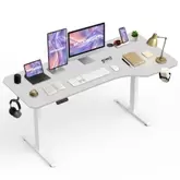 MotionGrey Ergo2 - Adjustable Right L-Shaped Electric Standing Desk with Memory Settings - 63" x 24" White Top White Frame - Ergonomic Desk for Home and Office - With Cup Holder