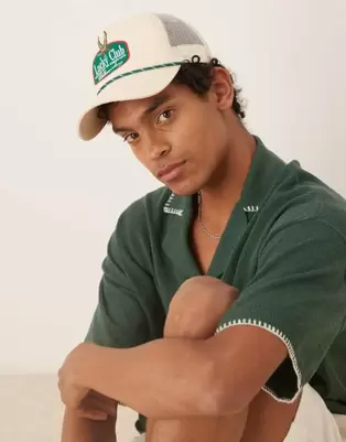 ASOS DESIGN trucker cap with embroidery in ecru