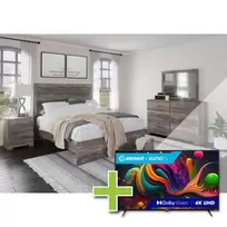 Queen Ralinski Bed w/Dresser, Mirror, Nightstand + 50" Element TV